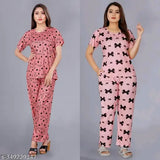 Polycotton Women's Night Suit Combo - Stylish, comfortable, and fancy nightwear for women, perfect sleepwear in 4 sizes (S-XXL) with printed net design. Made in India