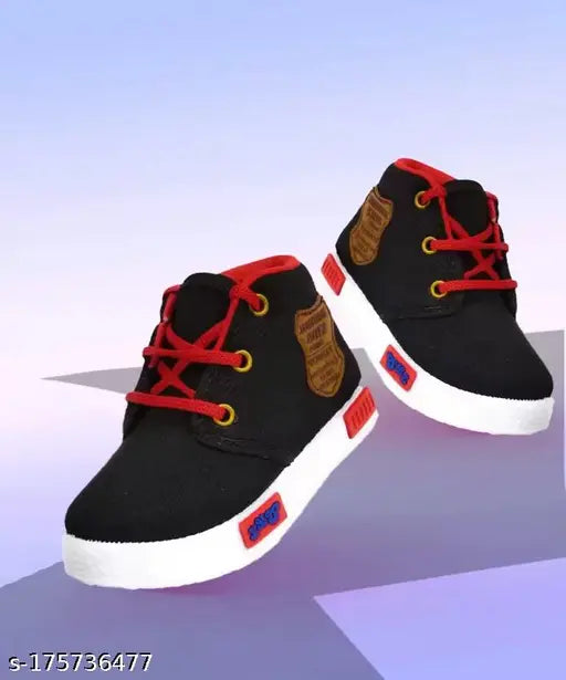 Black casual shoes with red laces for children