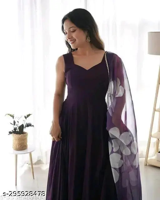 Purple silk dupatta with floral embroidery