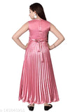 Pink pleated satin fabric party dress