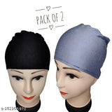 Two hijab caps, black and gray with earflaps, displayed against a neutral background