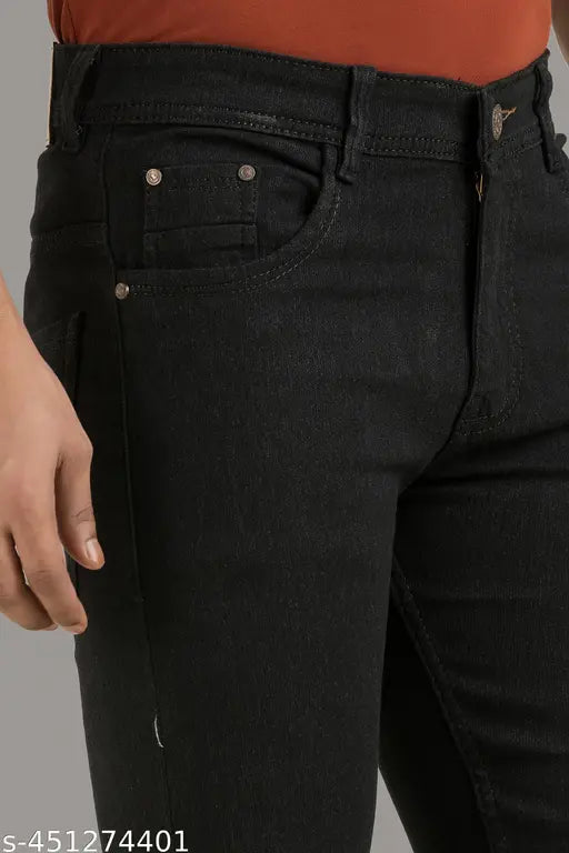 Men's skinny black jeans with a zipper fly