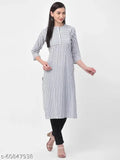 Striped rayon kurtis with show buttons, vibrant colors that remain bright after wash, three-quarter sleeve length for women, various sizes available from M to 6XL. Made in India
