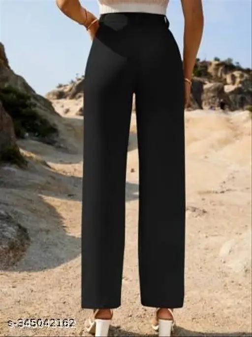 Women's black viscose rayon regular fit trousers