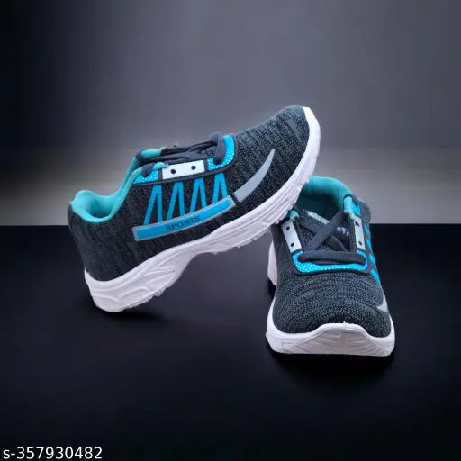 Teal and blue athletic shoes with a white sole and black straps