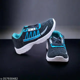 Teal and blue athletic shoes with a white sole and black straps