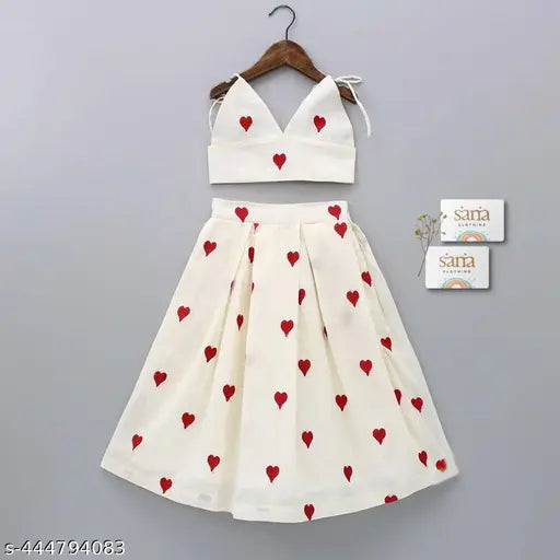 Chanderi cotton crop top and lehenga set, quirky printed style for kids (age 3-9), Indian origin
