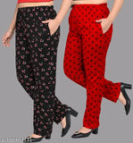 Red polka dot pyjama pants with black ankle straps, women's fashionable nightwear
