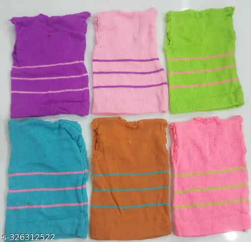 Multi-colored newborn baby woolen half sweaters, pack of 6 (0-3 months), handmade in India