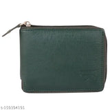 Green PU men's zip wallet, 2 compartments, durable cloth lining, solid design, Made in India