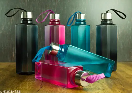 Beige plastic water bottles (6 x 1000ml), perfect for gym, home, office, and fridge use