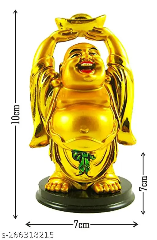 Laughing Buddha with Money Ingot, 12cm resin figurine for Feng Shui, Indian-made wealth symbol for home decor