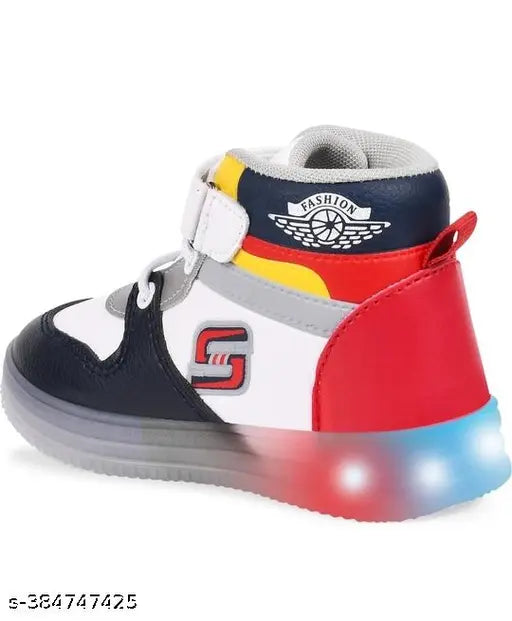 Trendy casual sports lighting shoes for kids - Black and white with colorful accents