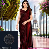 Stylish red floral printed saree with pallu