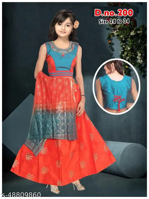 Taffeta silk & net Pretty Princess floral girl lehenga choli, embellished with zari and diamond work, India