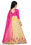 Embroidered dupion silk kids net lehenga choli, semi-stitched in pastel hues. Traditional festival wear for special occasions