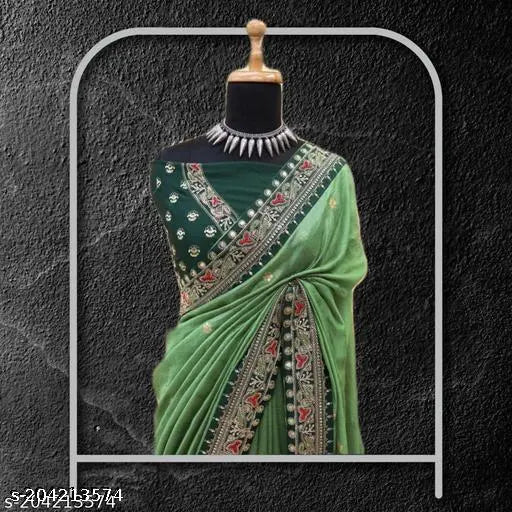 Soft vichitra silk organza saree with embroidered coding sequence work, Bollywood-inspired latest collection for women 2023, free size