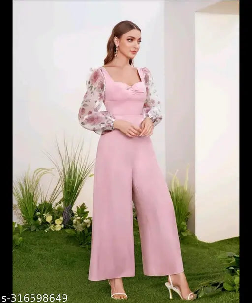 Lycra Bollywood-style jumpsuit, solid net, long sleeves, available in S-XXXL sizes