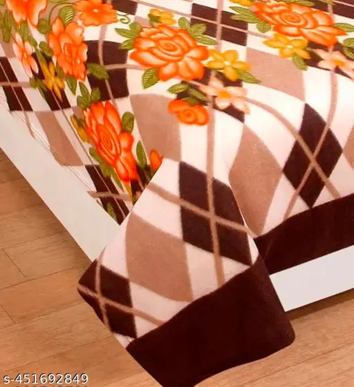 Elegant fleece floral blanket, free size (86x56in), India-made