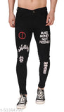 Slap black printed distressed denim jeans for men, size 30, denim with placement print