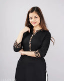 Rayon black and white womens kurti with palazzo set, short sleeve, 3/4 length, formal wear