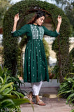 Embroidered rayon A-line kurta by Bawali Women, three-quarter sleeves, stylish fashion flair, soft and soothing rayon fabric