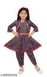 Rayon dhuti kurti set girls, printed top with three-quarter sleeves and coordinating printed net bottom, Indian ethnic wear for girls