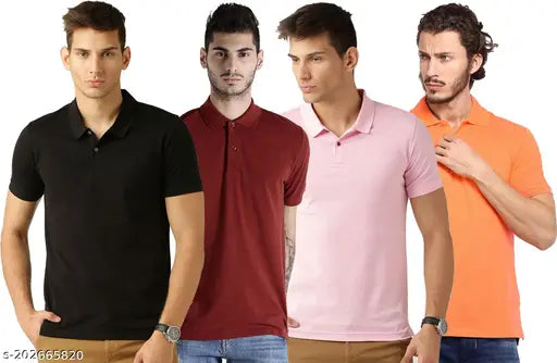 Men's cotton blend solid polo t-shirt, multicolor, short sleeves - durable quality finish for all seasons