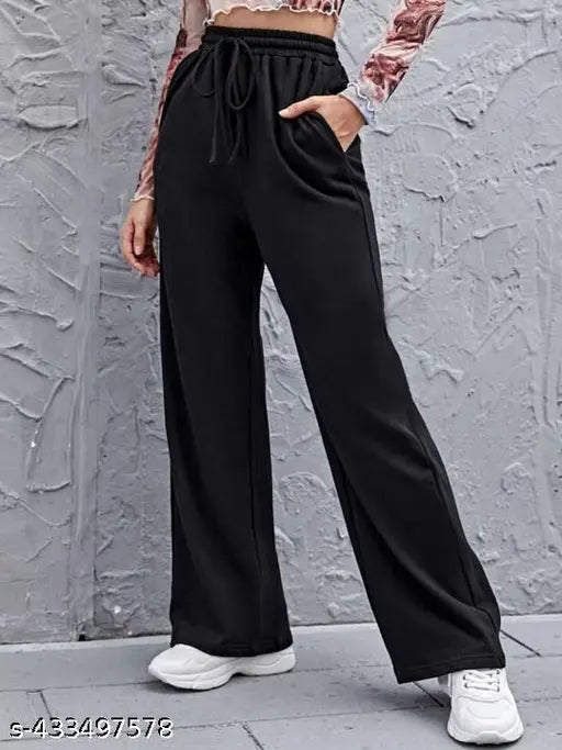 Black, high-waist, cropped, wide-leg trousers