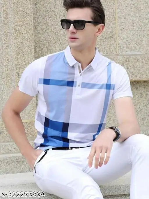 Autna men's checked cotton blend half-sleeve polo neck T-shirt, elevate your style and comfort for everyday wear