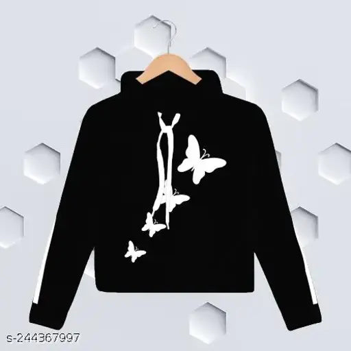 Women's cotton blend butterfly print long sleeve sweatshirt, trendy graphic pullover with colorful design