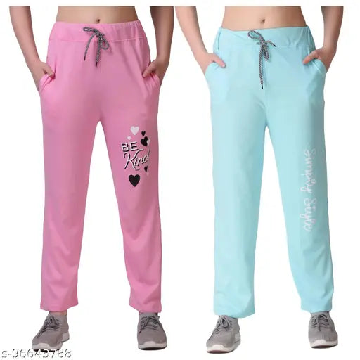 Pink cotton pajamas, two-piece set, white waist ties, white writing on left leg