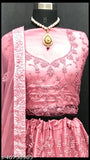 Elegant pink net Lehenga Choli with semi-stitched blouse and extra inner & dupatta, ideal for weddings, festivals, parties. Embroidered design, Indian origin