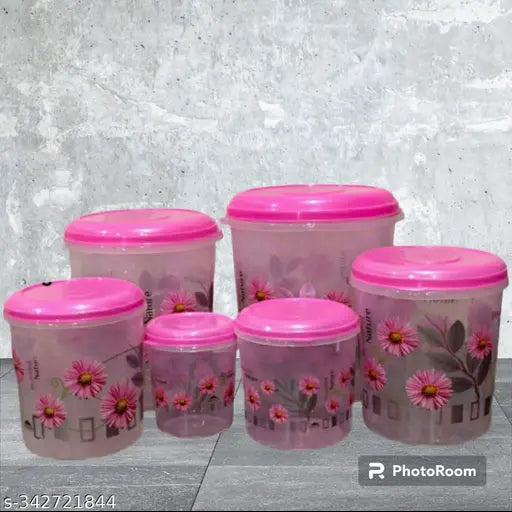 Pink Veksin plastic containers, 12KG-1KG set, for mixers and groceries