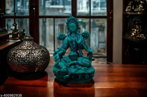 Green synthetic resin Buddha statue - Global Aroma Resin Tibetan Green Tara Maa (15 cm height), enhances family room harmony & rejuvenation