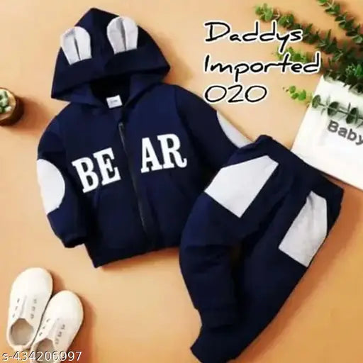 Kids tracksuit in dark blue with 'BEAR' embroidered on jacket, matching sweatpants