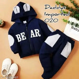 Kids tracksuit in dark blue with 'BEAR' embroidered on jacket, matching sweatpants