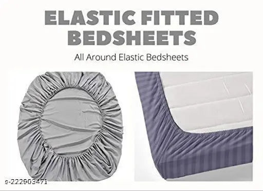 Striped elastic 100% cotton premium bedsheets & king size pillowcover, superfine quality for single beds (36x78+8 inches)