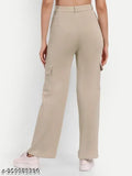 Cream viscose rayon cargo pants, high rise with slanted inset pocket and flap patch. Comfortable, stretchable, casual and formal wear. Ideal for a relaxed straight fit