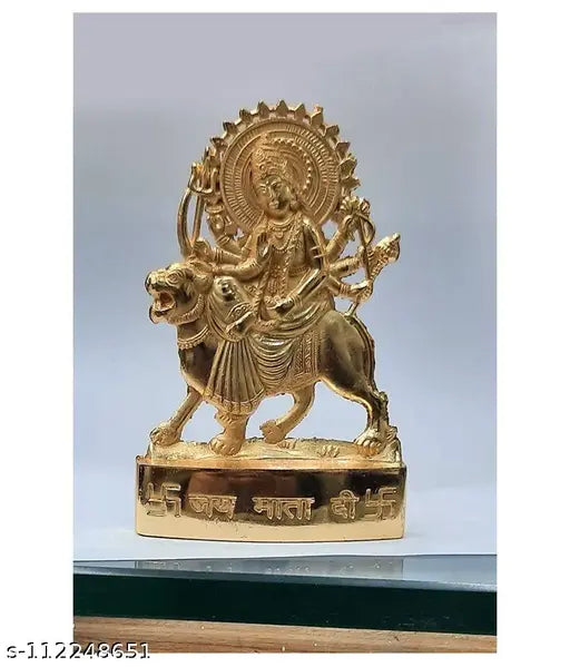 Handcrafted metal Maa Durga figurine, antique polish, Indian religious decor gift, 7cm L x 2cm B x 11cm H