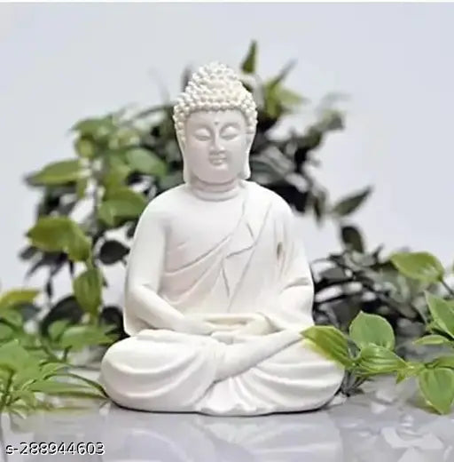 White resin Polymarble Buddha statue, 55 inches tall, graceful for home or office decor