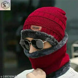 Black and Red Winter Beanie Set: Thick-fleece lined woolen hats with fur trim, ideal for men and women outdoor activities