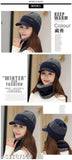 A fur-lined winter cap with a matching scarf, designed for women