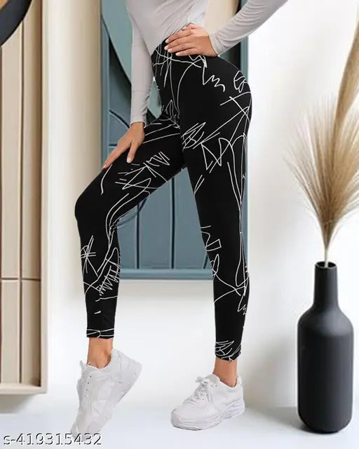 Stretchable striped cotton blend sports leggings, 4-way Lycra for gym workouts (India), size 30 (waist 34in, hip 34in)