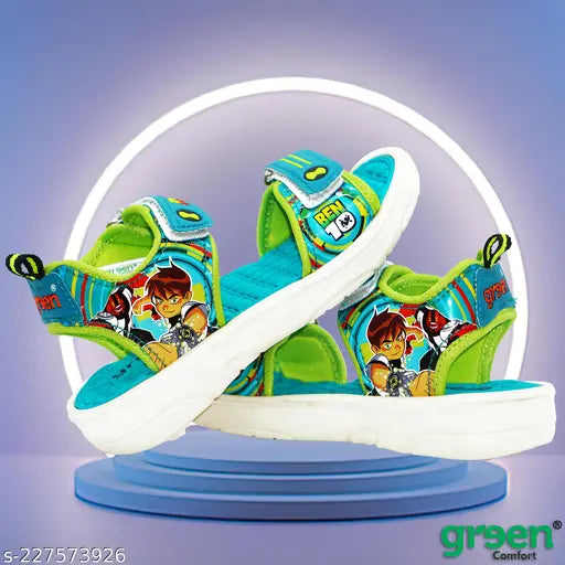 Green and blue graphic print kids sandals with Ben 10 logo, Velcro closure