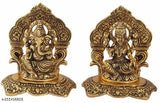 Gold metal Lakshmi Ganesh set, decorative showpiece for home, temple, or gift (14.5 cm tall)