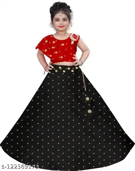 Indi Girls embellished yellow lehenga and crop top, cotton blend fabric with jacquard pattern for ethnic wear in kids' sizes 18-12 years