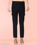 Black stretchable premium denim cargo joggers
