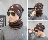 Printed Arcylic Winter Beanie Cap with Neck Warmer Scarf (Onesize), trendy design for men/women