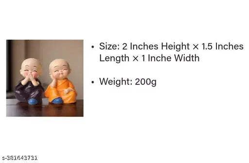 Mini Buddha Monk set of 4 statues for home decoration, office desk, car dashboard, table top. Indian-origin cultural symbolism showpiece